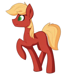 Size: 5000x5117 | Tagged: safe, artist:those kids in the corner, derpibooru import, big macintosh, little mac, earth pony, pony, colt, foal, gun, handgun, happy, image, little macintosh, looking offscreen, male, missing cutie mark, png, profile, raised hoof, revolver, simple background, smiling, transparent background, weapon, young