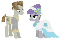 Size: 750x481 | Tagged: safe, artist:glittertiara, derpibooru import, maud pie, mudbriar, earth pony, pony, bride, clothes, dress, female, groom, husband and wife, image, male, mare, marriage, maudbriar, png, shipping, simple background, stallion, straight, tuxedo, wedding, wedding dress, white background