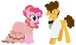 Size: 748x444 | Tagged: safe, artist:glittertiara, derpibooru import, cheese sandwich, pinkie pie, earth pony, pony, bride, cheesepie, clothes, dress, female, groom, husband and wife, image, jpeg, male, mare, marriage, shipping, simple background, stallion, straight, tuxedo, wedding, wedding dress, white background