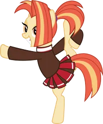 Size: 3261x3934 | Tagged: safe, artist:surprisepi, derpibooru import, shimmy shake, earth pony, 2 4 6 greaaat, bipedal, cheerleader, clothes, female, image, png, raised hoof, raised leg, skirt, smiling, solo, vector