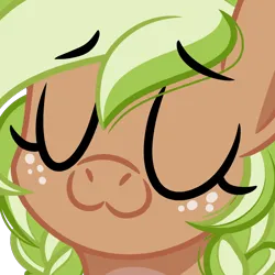 Size: 1000x1000 | Tagged: safe, artist:emberslament, derpibooru import, oc, oc:sylvia evergreen, unofficial characters only, pony, bust, commission, emote, eyebrows, eyebrows visible through hair, eyes closed, female, freckles, image, png, portrait, simple background, solo, transparent background, uwu, ych result