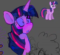 Size: 1215x1103 | Tagged: safe, artist:burgerputty, derpibooru import, twilight sparkle, twilight sparkle (alicorn), alicorn, pony, bust, gray background, image, jpeg, open mouth, simple background, sketch, solo