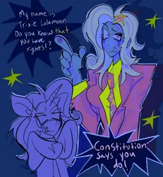 Size: 1894x2048 | Tagged: safe, artist:burgerputty, derpibooru import, trixie, human, pony, unicorn, equestria girls, better call saul, bust, clothes, image, jpeg, necktie, open mouth, sketch, smiling, solo, suit, text