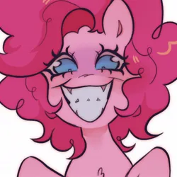 Size: 1108x1108 | Tagged: safe, artist:ghuoulish, derpibooru import, pinkie pie, earth pony, pony, big smile, image, jpeg, looking at you, simple background, smiling, smiling at you, staring into your soul, white background