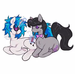 Size: 1440x1440 | Tagged: safe, artist:ghuoulish, derpibooru import, octavia melody, vinyl scratch, earth pony, pony, unicorn, blunt, drug use, drugs, duo, female, image, jpeg, lesbian, lighter, lying down, magic, marijuana, scratchtavia, shipping, smoking, vinyl's glasses