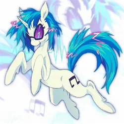 Size: 2048x2048 | Tagged: safe, artist:ghuoulish, derpibooru import, vinyl scratch, pony, unicorn, image, jpeg, music notes, solo, vinyl's glasses