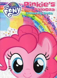 Size: 2352x3222 | Tagged: safe, derpibooru import, pinkie pie, earth pony, pony, balloon, book cover, cover, female, image, jpeg, looking at you, mare, pinkie's pony palooza coloring book, rainbow, smiling, smiling at you, solo, text