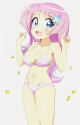 Size: 410x640 | Tagged: suggestive, derpibooru import, edit, editor:ah96, editor:luckreza8, machine learning generated, fluttershy, human, equestria girls, ai content, anime, clothes, female, generator:imgcreator, happy, image, png, underwear