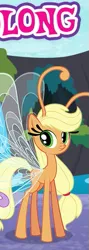 Size: 193x541 | Tagged: safe, derpibooru import, applejack, breezie, it ain't easy being breezies, breeziefied, cropped, english, gameloft, hatless, image, long, meme, missing accessory, png, species swap, text, wow! glimmer
