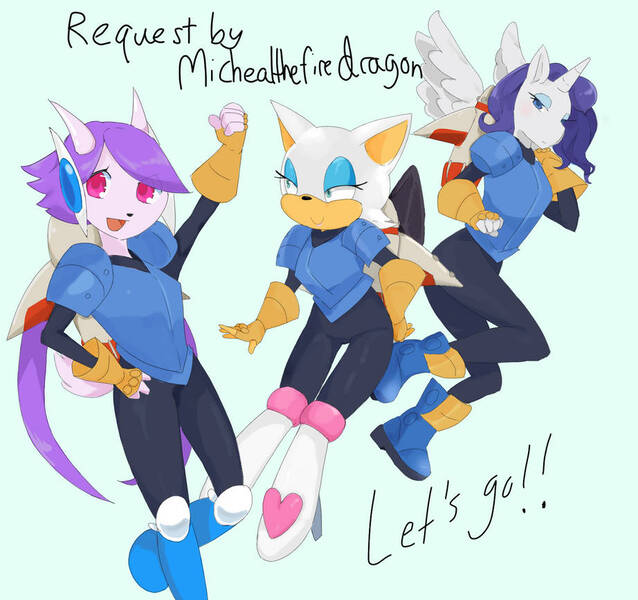 Size: 922x867 | Tagged: safe, artist:more by chowdacai, rarity, alicorn, alicornified, armor, armorarity, freedom planet, image, jetpack, jpeg, race swap, raricorn, rocket knight, rouge the bat, sash lilac, sonic the hedgehog (series)