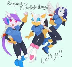 Size: 922x867 | Tagged: safe, artist:more by chowdacai, rarity, alicorn, alicornified, armor, armorarity, freedom planet, image, jetpack, jpeg, race swap, raricorn, rocket knight, rouge the bat, sash lilac, sonic the hedgehog (series)
