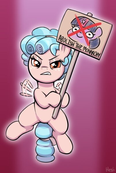 Size: 1612x2400 | Tagged: safe, artist:heretichesh, derpibooru import, cozy glow, twilight sparkle, pegasus, pony, female, filly, flying, foal, frown, gritted teeth, hoof hold, image, jpeg, looking at you, protest sign, sign, solo, teeth, twiggie