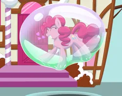 Size: 720x569 | Tagged: safe, artist:bladedragoon7575, derpibooru import, pinkie pie, bubble, cute, diapinkes, female, image, in bubble, jpeg, pinkie being pinkie, soap bubble, sugarcube corner, trapped