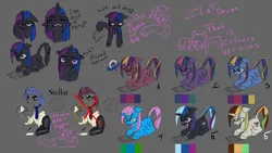 Size: 7680x4320 | Tagged: safe, artist:zlatdesign, derpibooru import, oc, oc:rizedhorisont, oc:rusted gold, oc:stellar, design, image, png, process, sketch, sketch dump