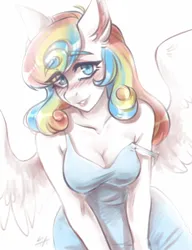 Size: 1200x1560 | Tagged: safe, artist:serodart, derpibooru import, oc, oc:gabrizzy, anthro, pegasus, clothes, dress, female, image, looking at you, png, simple background, sketch, solo, white background