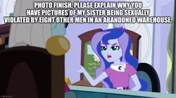 Size: 888x499 | Tagged: suggestive, derpibooru import, edit, edited screencap, screencap, photo finish, princess luna, equestria girls, photo finished, caption, image, image macro, jpeg, text, vice principal luna