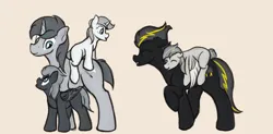 Size: 2118x1040 | Tagged: safe, artist:ahorseofcourse, derpibooru import, oc, oc:silver sword, oc:storm warning, unofficial characters only, pegasus, pony, unicorn, colt, cute, family, female, filly, foal, image, male, mare, png, ponies riding ponies, riding, simple background, stallion