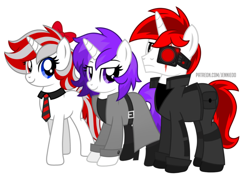 Size: 1000x721 | Tagged: safe, artist:jennieoo, derpibooru import, oc, oc:atlas, oc:diamond storm, oc:jewel, cyborg, cyborg pony, pony, unicorn, clothes, coat, image, looking at you, necktie, png, show accurate, simple background, smiling, smiling at you, transparent background, vector