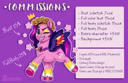 Size: 3109x2016 | Tagged: safe, artist:zendora, derpibooru import, pipp petals, pegasus, pony, g5, my little pony: make your mark, my little pony: tell your tale, advertisement, bridlewoodstock, bridlewoodstock (make your mark), bridlewoodstock (tell your tale), bust, commission info, female, full body, image, looking at you, mare, my little pony: make your mark chapter 4, one eye closed, png, solo, spread wings, tail, underhoof, unshorn fetlocks, wings, wink, winking at you