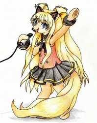 Size: 2140x2707 | Tagged: safe, artist:40kponyguy, derpibooru import, ponified, earth pony, pony, bipedal, clothes, colored pencil drawing, cute, derpibooru exclusive, ear fluff, female, hoof hold, image, jpeg, looking at you, mare, microphone, pigtails, pleated skirt, seeu, simple background, skirt, solo, traditional art, twintails, underhoof, vocaloid, white background