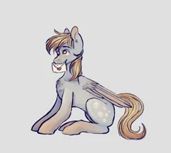 Size: 706x633 | Tagged: safe, artist:zeraphiimm, derpibooru import, derpy hooves, pegasus, pony, chest fluff, image, jpeg, letter, mouth hold, simple background, sitting, solo