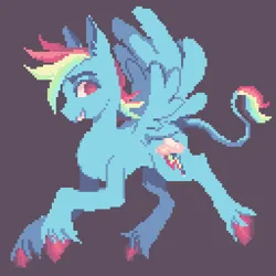 Size: 2048x2048 | Tagged: safe, artist:zeraphiimm, derpibooru import, rainbow dash, pegasus, pony, image, jpeg, leonine tail, pixel art, simple background, smiling, solo, spread wings, tail, unshorn fetlocks, wings