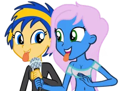 Size: 2048x1536 | Tagged: safe, artist:ry-bluepony1, derpibooru import, oc, oc:flare spark, oc:radiant rail, unofficial characters only, human, equestria girls, female, image, microphone, png, silly, simple background, singing, tongue out, transparent background