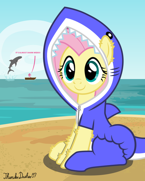 Size: 1024x1280 | Tagged: questionable, artist:thunderdasher07, derpibooru import, fluttershy, pinkie pie, earth pony, great white shark, pegasus, pony, shark, abdl, adult foal, animal costume, beach, bipedal, boat, breaching, chest fluff, clothes, costume, dialogue, diaper, diaper fetish, ear fluff, eyes closed, female, fetish, footed sleeper, hoof fluff, hooves up, image, kigurumi, leg fluff, looking at you, mare, non-baby in diaper, onesie, png, poofy diaper, raised hoof, raised hooves, rowboat, shark costume, shark week, signature, sitting, smiling, text, zipper