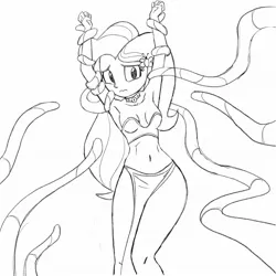 Size: 2048x2048 | Tagged: suggestive, artist:stammis, derpibooru import, fluttershy, equestria girls, female, image, imminent rape, imminent sex, jpeg, monochrome, slave leia outfit, solo, solo female, tentacles