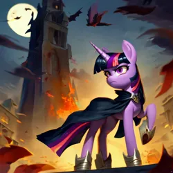 Size: 3072x3072 | Tagged: safe, derpibooru import, machine learning generated, stable diffusion, twilight sparkle, pony, unicorn, fanfic:glowing in everglow, equestria girls, ai content, fanfic art, generator:purplesmart.ai, image, jpeg, midnight sparkle, tyrant sparkle, unicorn twilight