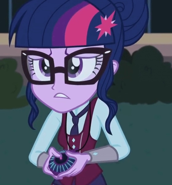 Size: 828x891 | Tagged: safe, derpibooru import, screencap, sci-twi, twilight sparkle, equestria girls, friendship games, bush, canterlot high, clothes, crystal prep academy uniform, female, glasses, hair bun, image, jpeg, magic capture device, necktie, school, school uniform, schoolgirl, solo, unsure