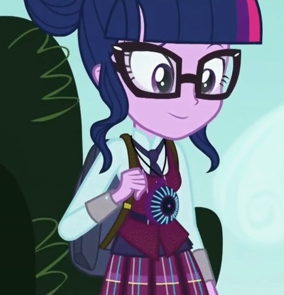 Size: 743x772 | Tagged: safe, derpibooru import, screencap, sci-twi, twilight sparkle, human, equestria girls, friendship games, backpack, bush, clothes, crystal prep academy uniform, glasses, hair bun, image, jpeg, magic capture device, necktie, school uniform, schoolgirl, solo