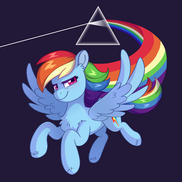 Size: 3500x3500 | Tagged: safe, artist:skysorbett, derpibooru import, rainbow dash, pegasus, pony, confident, female, flying, full body, g4, image, looking at you, mare, pink floyd, png, prism, smiling, solo