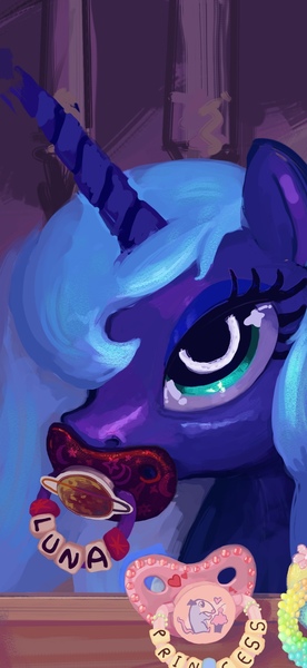 Size: 942x2048 | Tagged: safe, artist:asdfasfasda, derpibooru import, princess luna, alicorn, pony, asmr, bust, colorful, craft, eyelashes, female, image, jpeg, makeup, mare, pacifier, portrait, s1 luna, solo, tiktok