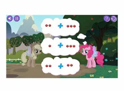 Size: 800x600 | Tagged: safe, derpibooru import, screencap, applejack, pinkie pie, butterfly, butterfly pony, fairy, fairy pony, flutter pony, hybrid, insect, original species, pony, butterfly wings, context needed, duo, fairy wings, g4, image, jpeg, leapfrog, math, my little pony: friendship is magic mathematics, unknown species, video game, wings