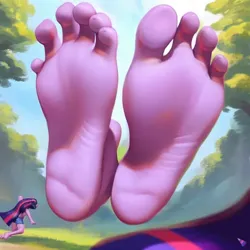 Size: 768x768 | Tagged: safe, artist:mega-poneo, derpibooru import, machine learning generated, twilight sparkle, anthro, plantigrade anthro, ai content, barefoot, feet, fetish, foot fetish, foot focus, generator:pony diffusion v4, image, impossibly large feet, jpeg, soles, toes