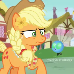 Size: 1080x1080 | Tagged: safe, derpibooru import, applejack, earth pony, parasprite, pony, female, image, jpeg, older, older applejack