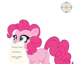 Size: 2300x2000 | Tagged: safe, artist:r4hucksake, derpibooru import, pinkie pie, earth pony, pony, image, mouth hold, png, positive ponies, sign, simple background, solo, transparent background