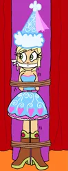 Size: 761x1920 | Tagged: safe, alternate version, artist:bugssonicx, derpibooru import, applejack, human, equestria girls, applejack also dresses in style, cloth gag, clothes, damsel in distress, dress, froufrou glittery lacy outfit, gag, hat, hennin, horrified, humanized, image, kidnapped, png, pole tied, princess, princess applejack, scared, terrified, tied up, worried