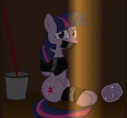 Size: 8192x7561 | Tagged: safe, artist:cardshark777, derpibooru import, twilight sparkle, pony, unicorn, bondage, bound and gagged, broom closet, brown background, bucket, digital art, duct tape, female, gag, image, implied trixie, kidnapped, looking at you, magic, magic suppression, mare, png, simple background, sitting, solo, tape, tape bondage, tape gag, telekinesis, tied up, unicorn twilight, worried