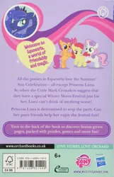 Size: 1653x2560 | Tagged: safe, derpibooru import, apple bloom, princess luna, scootaloo, sweetie belle, alicorn, earth pony, pegasus, pony, unicorn, my little pony princess collection, princess luna and the festival of the winter moon, barcode, book cover, cover, cutie mark crusaders, female, filly, foal, g.m. berrow, hasbro, hasbro logo, image, jpeg, logo, mare, my little pony logo, orchard books, text