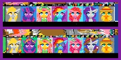 Size: 468x232 | Tagged: safe, derpibooru import, editor:torpy, applejack, derpy hooves, fluttershy, pinkie pie, rainbow dash, rarity, twilight sparkle, clothes, image, mane six, pixel art, png, r/place, reddit, rplace, uniform, wonderbolts uniform