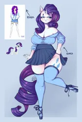 Size: 1008x1500 | Tagged: suggestive, artist:kairaanix, derpibooru import, rarity, anthro, human, pony, unicorn, 2012, 2023, bedroom eyes, big breasts, blouse, breasts, busty rarity, cleavage, clothes, comparison, draw this again, female, high heels, huge breasts, humanized, image, jpeg, looking offscreen, mare, nudity, off shoulder, redraw, schrödinger's pantsu, shoes, skirt, skirt lift, socks, stockings, thigh highs, thighs, thunder thighs, vulva, wide hips, zettai ryouiki