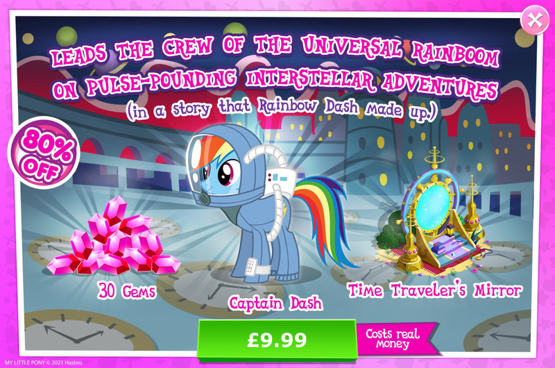 Size: 1964x1300 | Tagged: safe, derpibooru import, official, rainbow dash, pegasus, pony, advertisement, bush, costs real money, english, female, gameloft, gem, image, jpeg, mare, mirror portal, mobile game, my little pony: magic princess, numbers, sale, solo, spacesuit, text