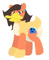 Size: 365x446 | Tagged: suggestive, alternate version, artist:epsipepnsfw, derpibooru import, oc, oc:robertapuddin, pony, diaper, diaper under clothes, duck bill, duck costume, gag, image, mittens, onesie, png, poofy diaper, wip