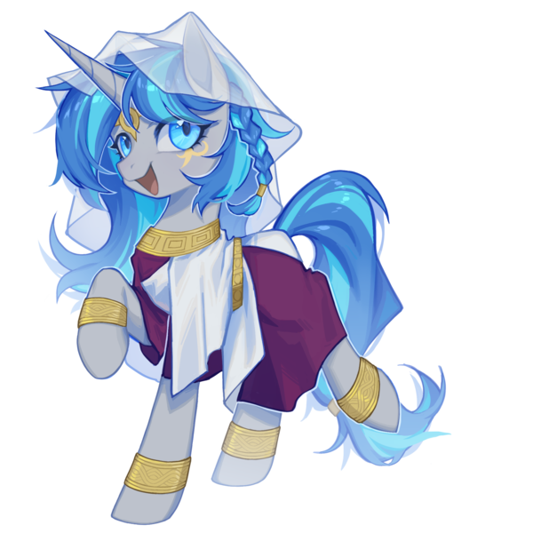 Size: 2000x2000 | Tagged: safe, artist:柒食萬, derpibooru import, oc, oc:cork, pony, unicorn, byzantine, clothes, cute, dark skin, egyptian, female, greek, image, long mane, mare, png, solo, solo female