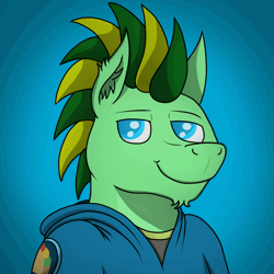 Size: 1080x1080 | Tagged: safe, artist:tacomytaco, derpibooru import, oc, oc:taco.m.tacoson, unofficial characters only, pegasus, pony, animated, bipedal, clothes, gif, gradient background, headbob, hoodie, image, looking at you, male, shirt, smiling, solo, solo male