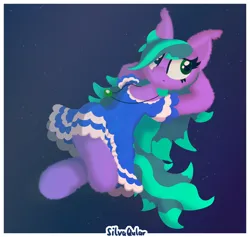 Size: 1324x1256 | Tagged: safe, artist:silvaqular, derpibooru import, oc, oc:cyanette, earth pony, pony, blue, bored, clothes, dress, floating, fluffy, image, jewelry, lying down, multicolored hair, multicolored mane, necklace, on back, png, relaxing, shading, solo, spiky hair, spiky mane, vibing, windy