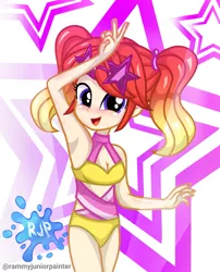 Size: 2015x2490 | Tagged: safe, artist:rjp.rammy, derpibooru import, oc, oc:viona buns, equestria girls, clothes, female, image, one-piece swimsuit, png, solo, swimsuit