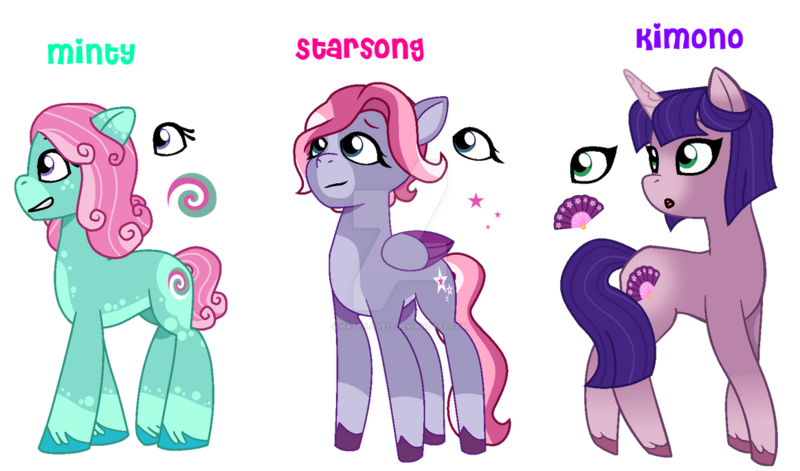 Size: 1164x686 | Tagged: safe, artist:hate-love12, derpibooru import, kimono, minty, starsong, pony, g3, g5, g3 to g5, generation leap, image, png, simple background, transparent background